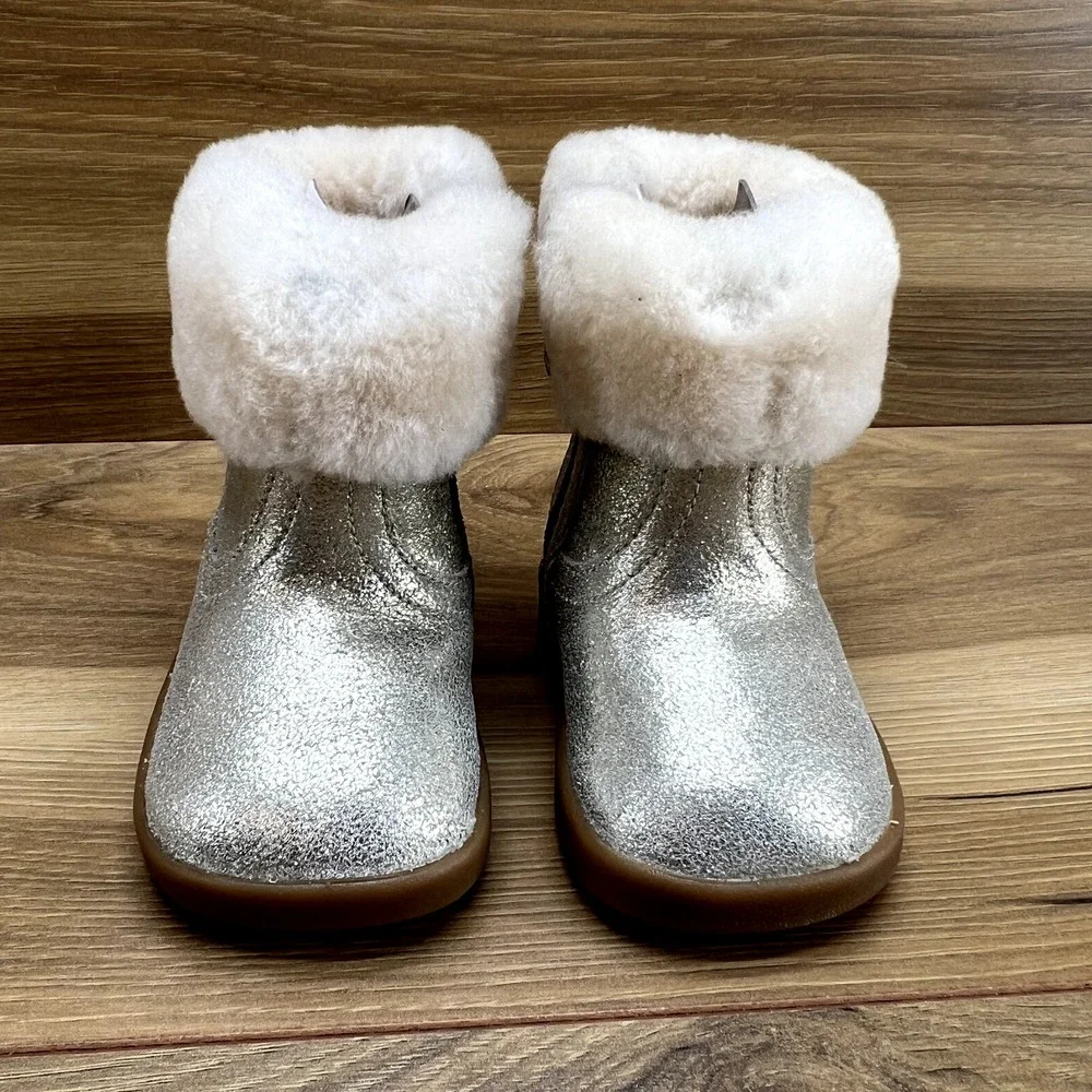 UGG Infant Baby Jorie II Metallic Leather Boots‎ Size 0/1 Fur Shearling Zip